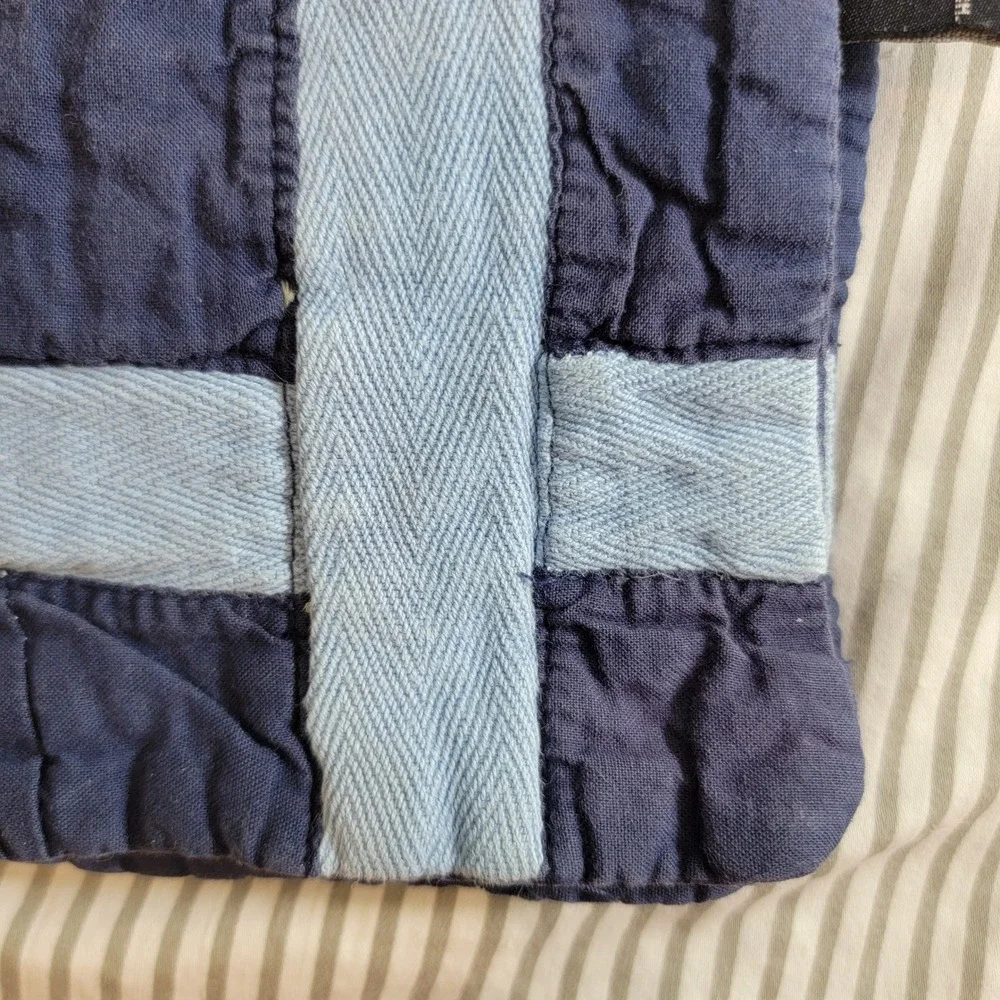 Nautica Twin Patchwork Quilt Navy Blue Orange 100% Cotton Bedcover Quilted Plaid